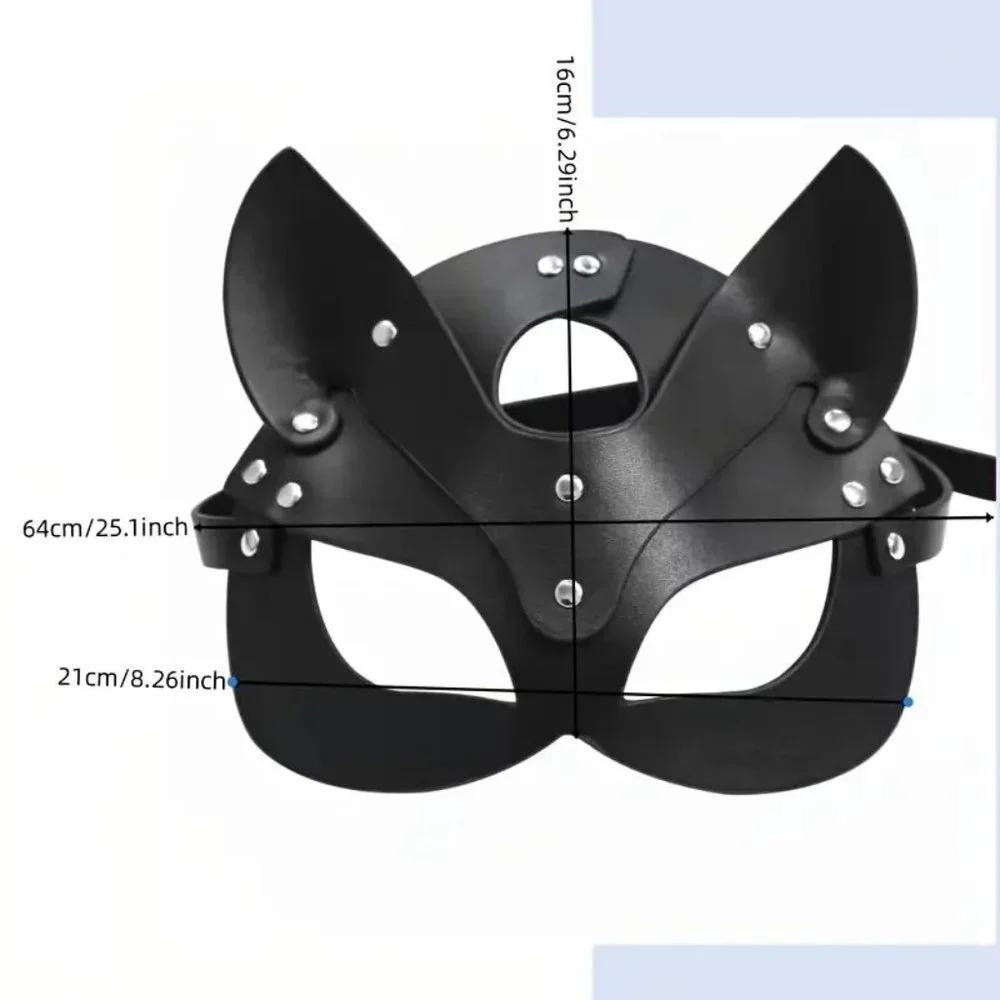 Leather Face Mask Sexy Cat Fox Naughty Fetish Kitty Masquerade Black Cosplay Fun